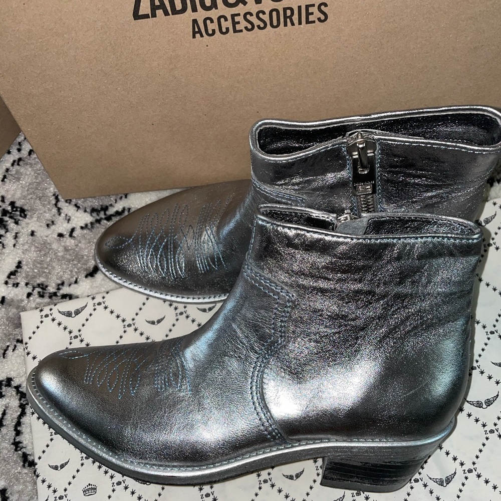 zadig and voltaire PILAR LOW ANKLE BOOTS silver